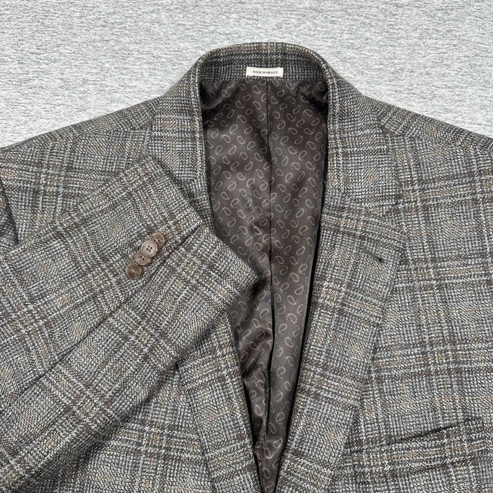 Joseph Abboud Blazer Mens 50R Gray Brown Plaid Wool Lanificio di Pray Jacket